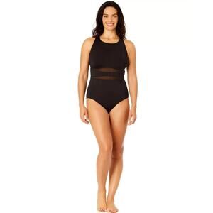 Lands’ End Black High Neck One‎ Piece Swimsuit Women’s XL Classic Fit NWOT